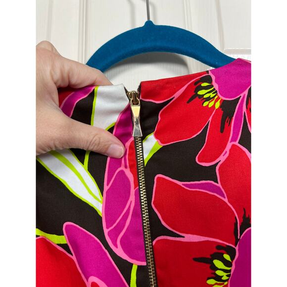 Kate Spade Dress Tropical Red Pink Floral Peplum Sleeveless Sheath Vacation - Picture 8 of 10